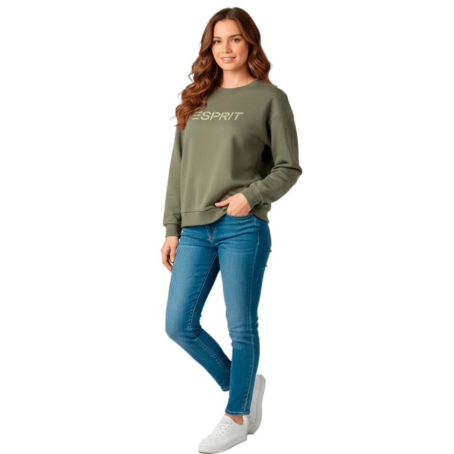Poleron Logo Estampado Esprit Mujer Verde Musgo