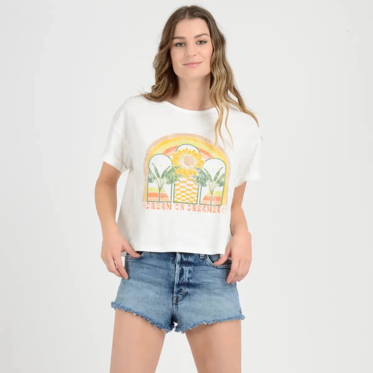 Polera Manga Corta Flower O'Neill Mujer Beige Claro